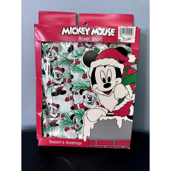 Vtg NOS Disney Mickey Mouse Christmas Seasons Greetings Boxer Shorts Men's Sz M - Picture 1 of 12